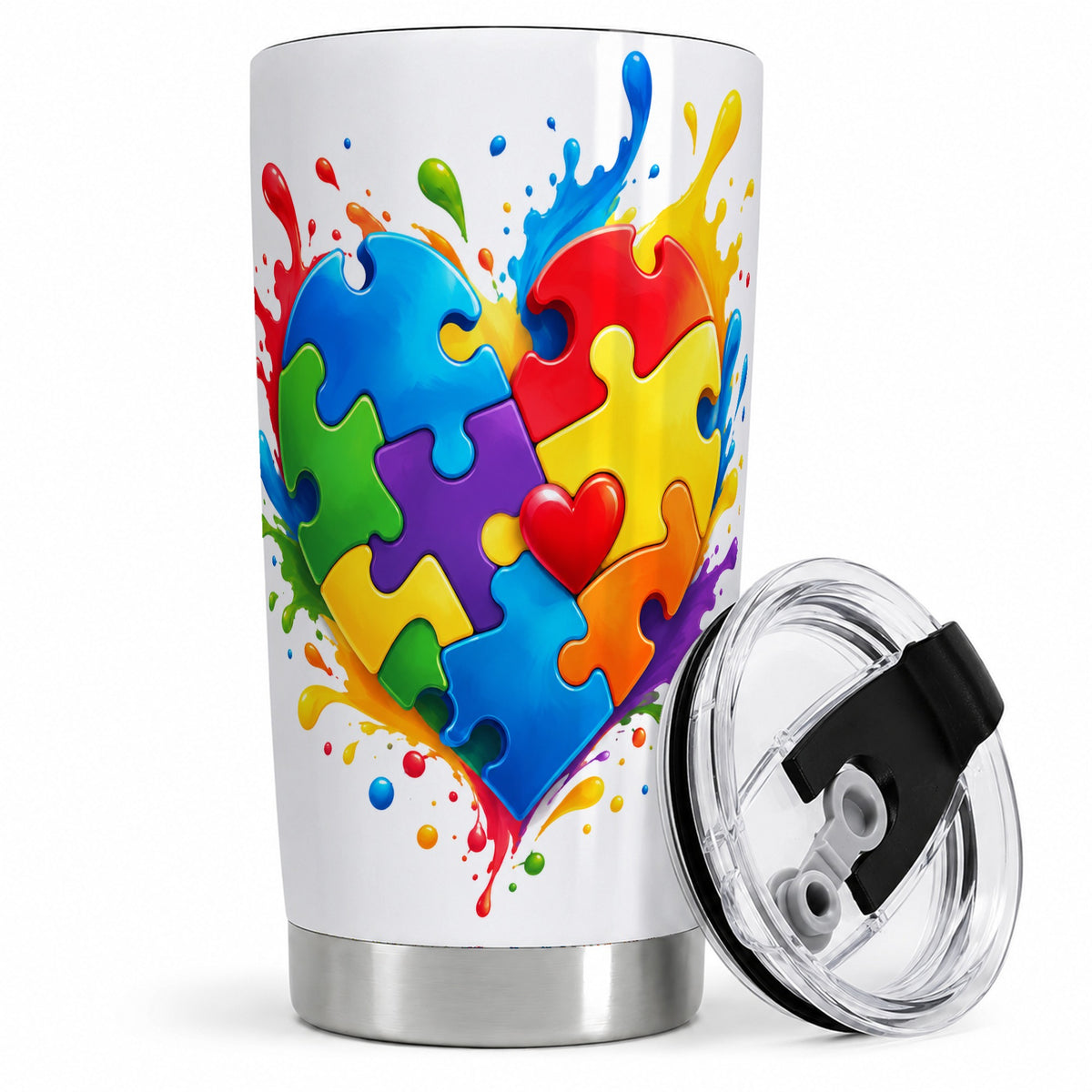 Autism Awareness Puzzle Heart 20oz Tumbler with Colorful Artwork