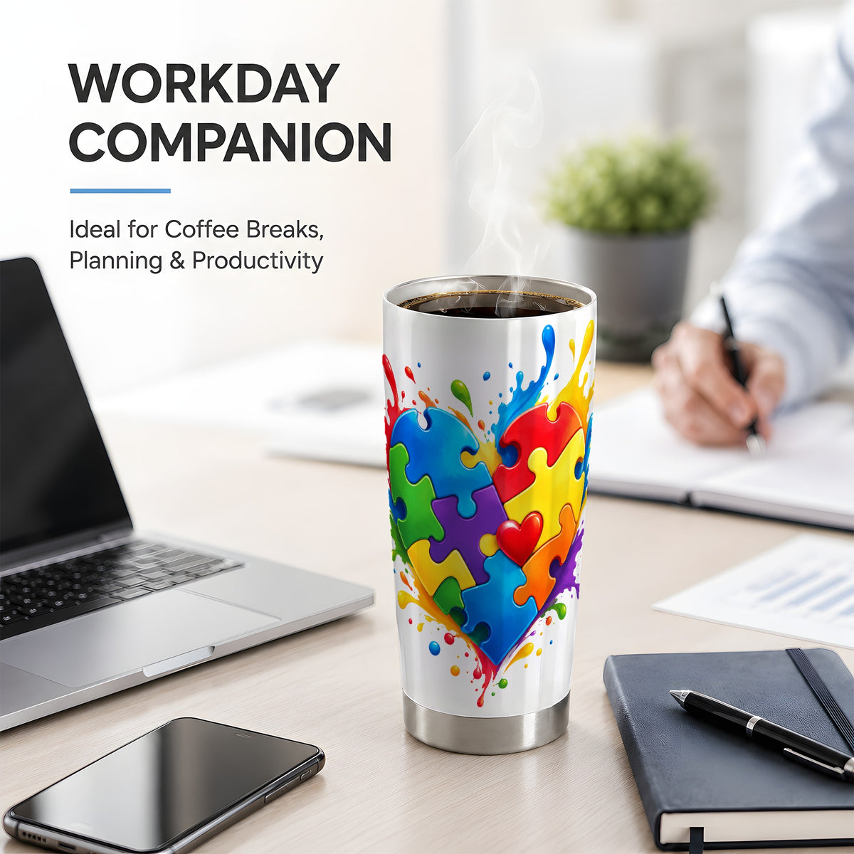 Autism Awareness Puzzle Heart 20oz Tumbler with Colorful Artwork