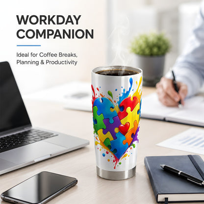 Autism Awareness Puzzle Heart 20oz Tumbler with Colorful Artwork