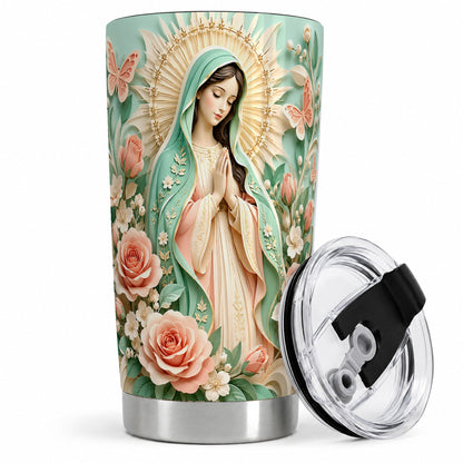 Virgin Mary Floral 20oz Tumbler with Roses and Butterfly Artwork
