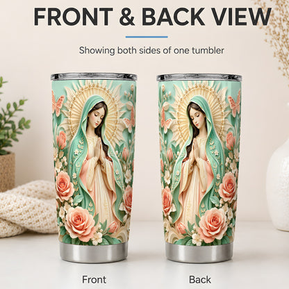 #pl[20oz|Steel] Virgin Mary Floral 20oz Tumbler with Roses and Butterfly Artwork