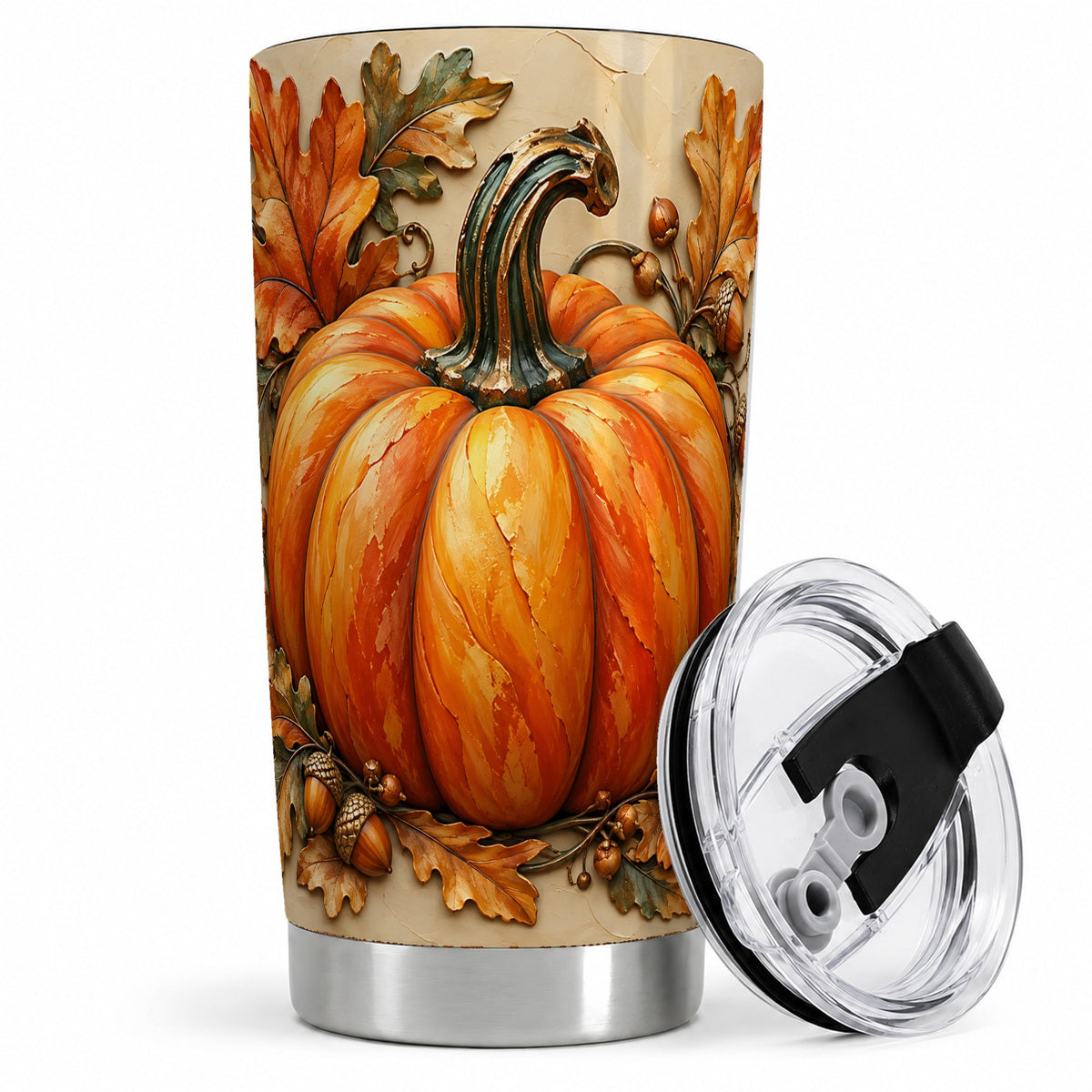 Autumn Pumpkin 20oz Tumbler with Oak Leaves and Acorn Artwork