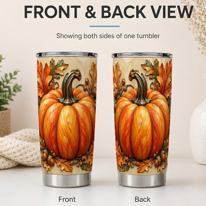 #pl[20oz|Steel] Autumn Pumpkin 20oz Tumbler with Oak Leaves and Acorn Artwork