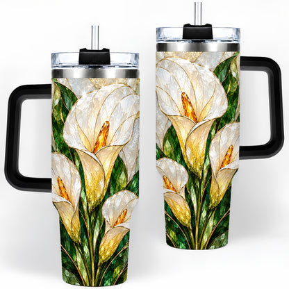 #pl[40oz|Black] Calla Lily Floral 40oz Tumbler, Stained Glass Style Botanical Artwork