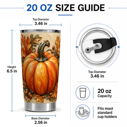 #pl[20oz|Steel] Autumn Pumpkin 20oz Tumbler with Oak Leaves and Acorn Artwork