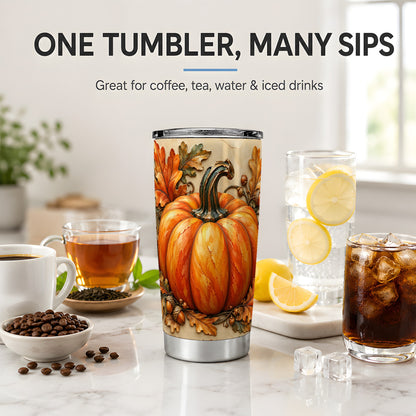 Autumn Pumpkin 20oz Tumbler with Oak Leaves and Acorn Artwork