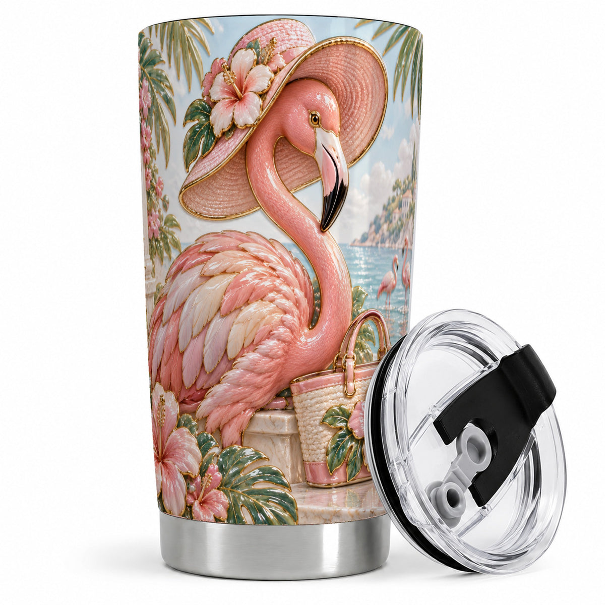Tropical Flamingo 20oz Tumbler, Coastal Bird Drinkware for Bird Lovers