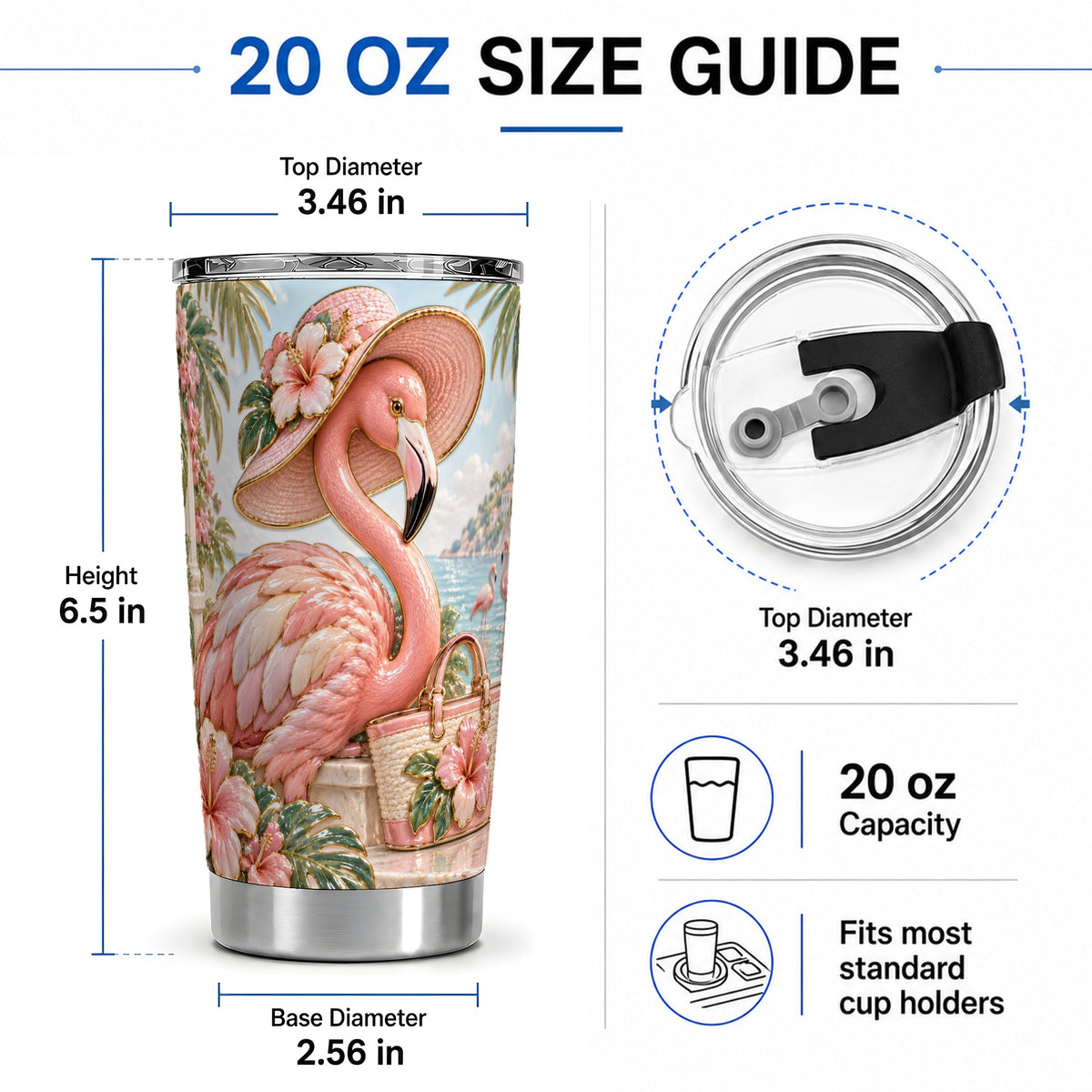 #pl[20oz|Steel] Tropical Flamingo 20oz Tumbler, Coastal Bird Drinkware for Bird Lovers