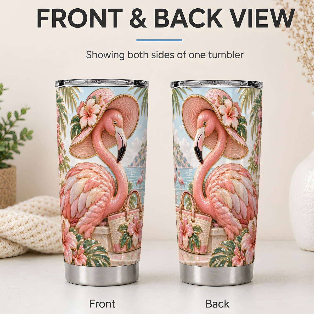 #pl[20oz|Steel] Tropical Flamingo 20oz Tumbler, Coastal Bird Drinkware for Bird Lovers