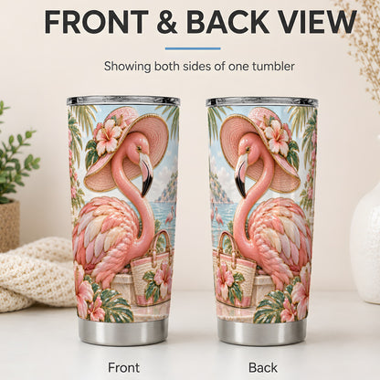 #pl[20oz|Steel] Tropical Flamingo 20oz Tumbler, Coastal Bird Drinkware for Bird Lovers