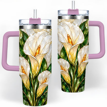 #pl[40oz|Pink] Calla Lily Floral 40oz Tumbler, Stained Glass Style Botanical Artwork