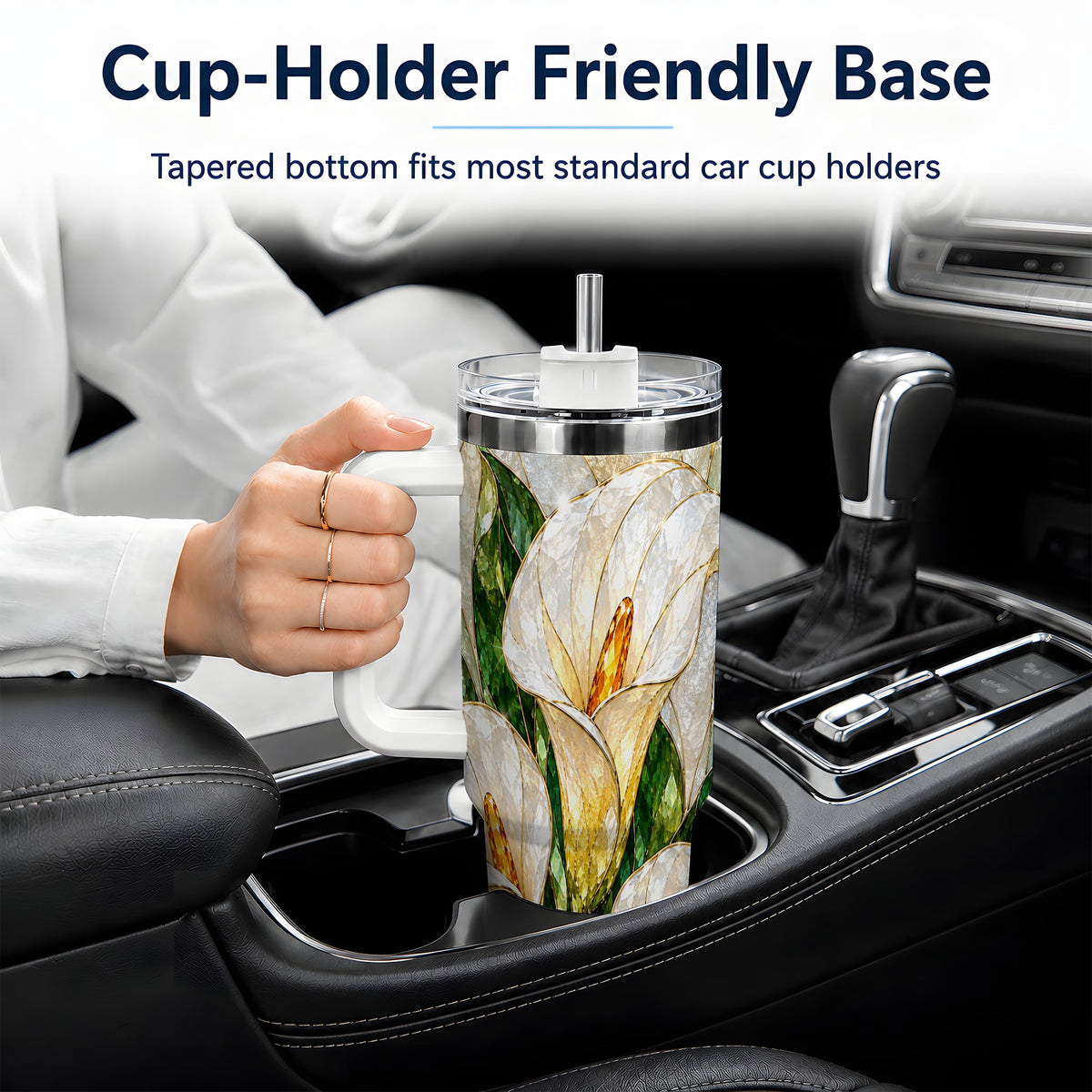 Calla Lily Floral 40oz Tumbler, Stained Glass Style Botanical Artwork