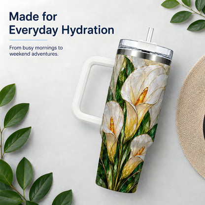Calla Lily Floral 40oz Tumbler, Stained Glass Style Botanical Artwork