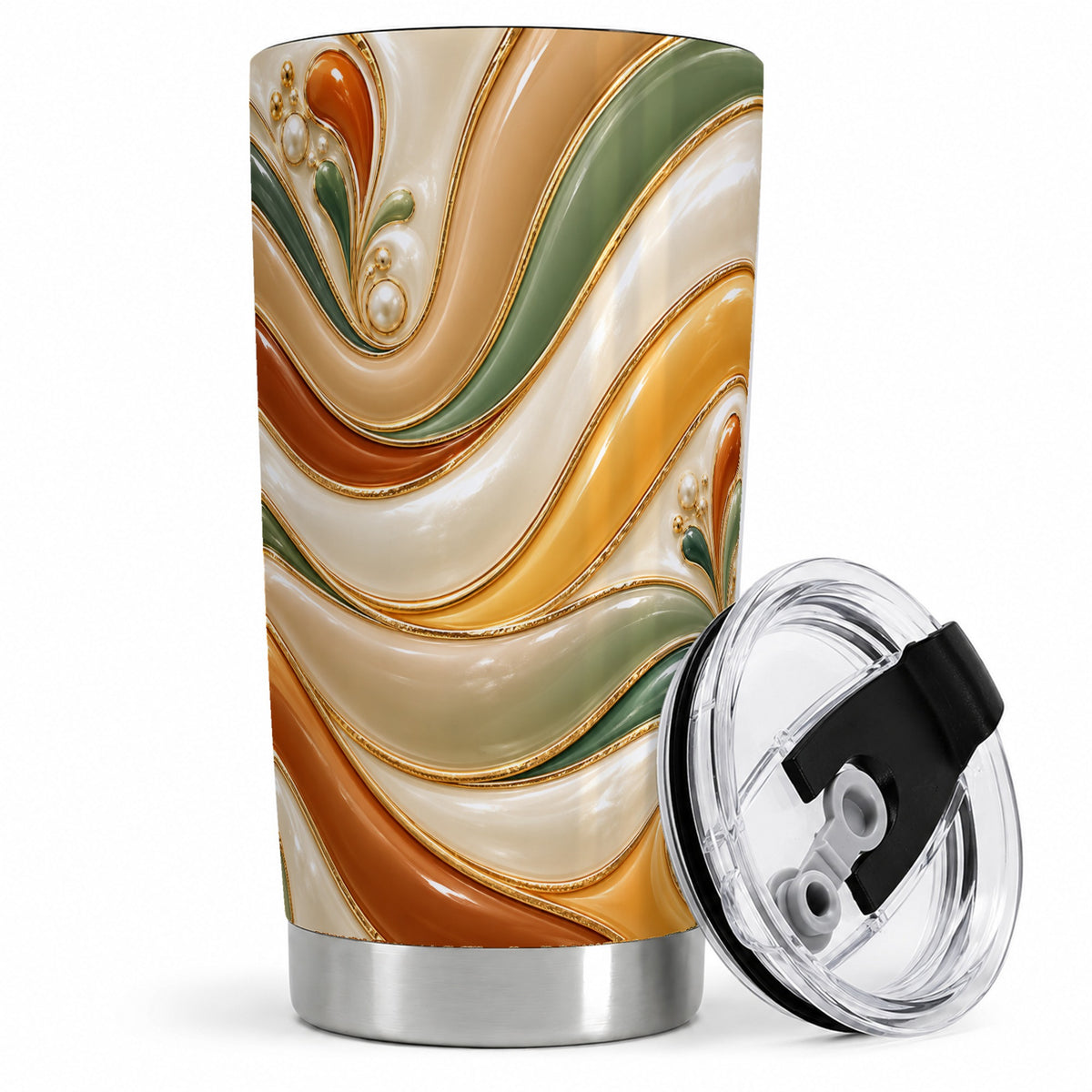 Retro Abstract 20oz Tumbler, Wavy Earth Tone Drinkware for Art Lovers