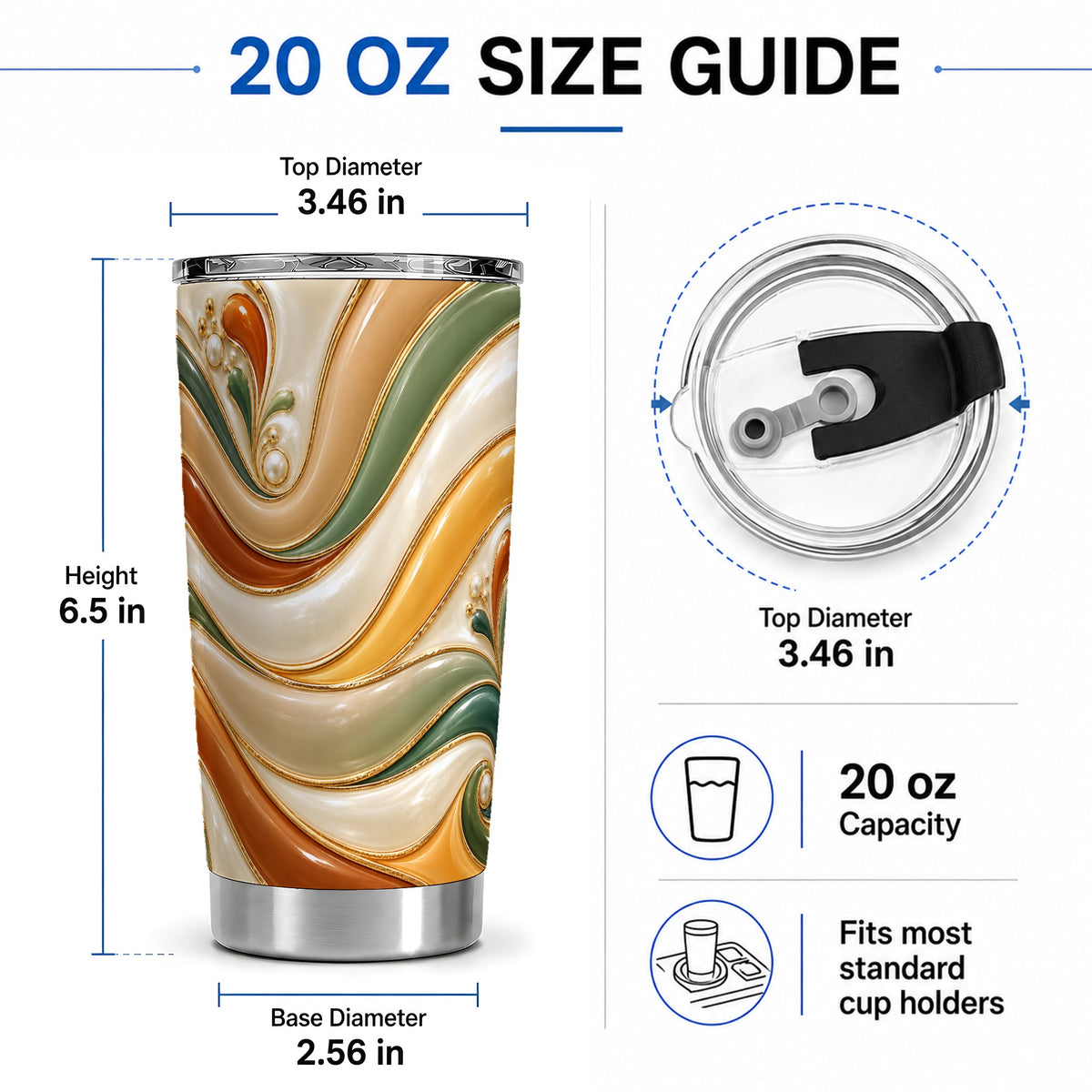 #pl[20oz|Steel] Retro Abstract 20oz Tumbler, Wavy Earth Tone Drinkware for Art Lovers