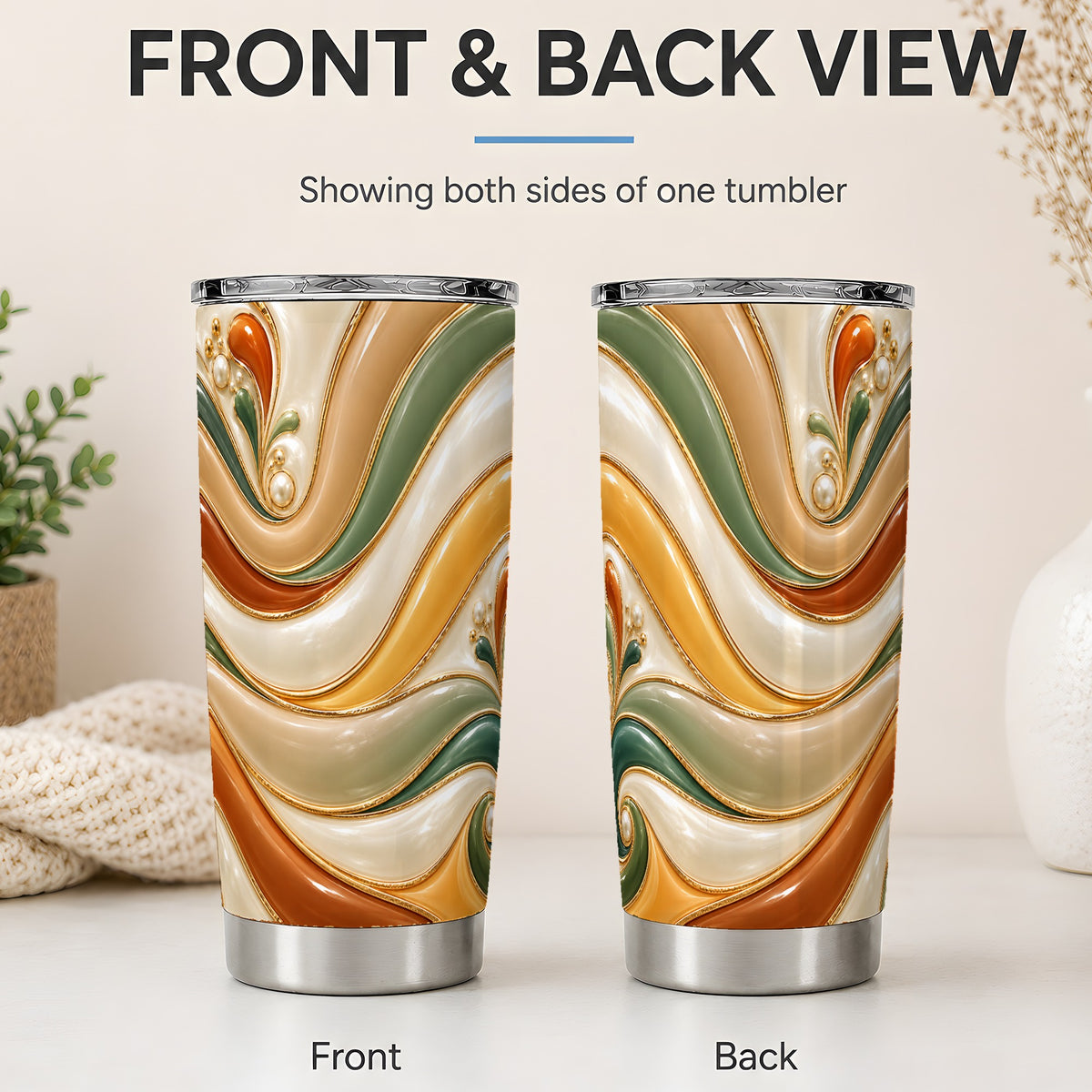 #pl[20oz|Steel] Retro Abstract 20oz Tumbler, Wavy Earth Tone Drinkware for Art Lovers