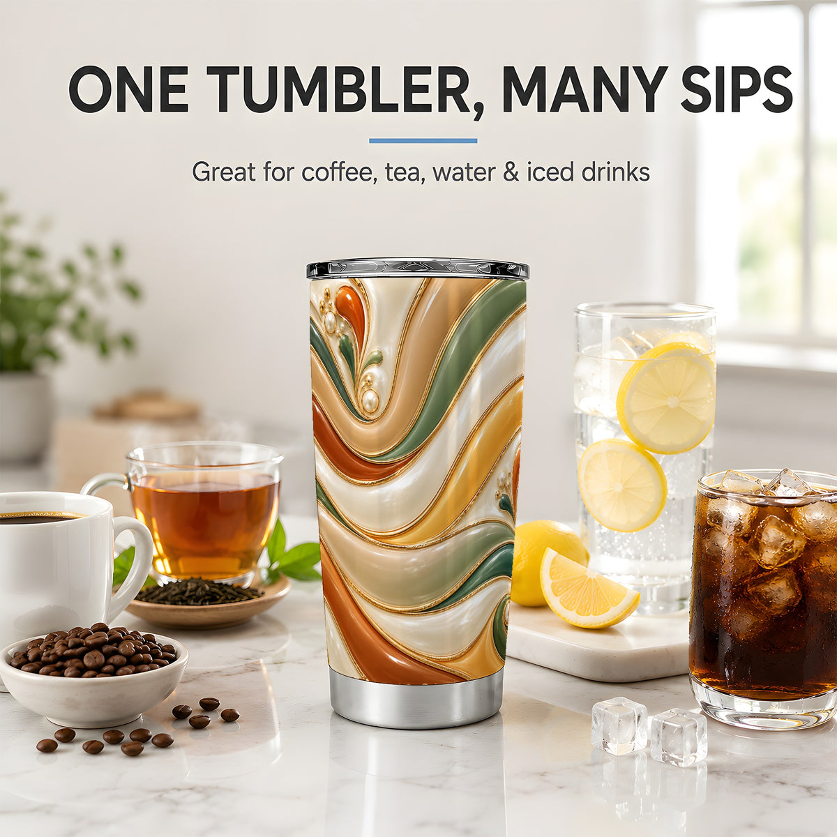 Retro Abstract 20oz Tumbler, Wavy Earth Tone Drinkware for Art Lovers