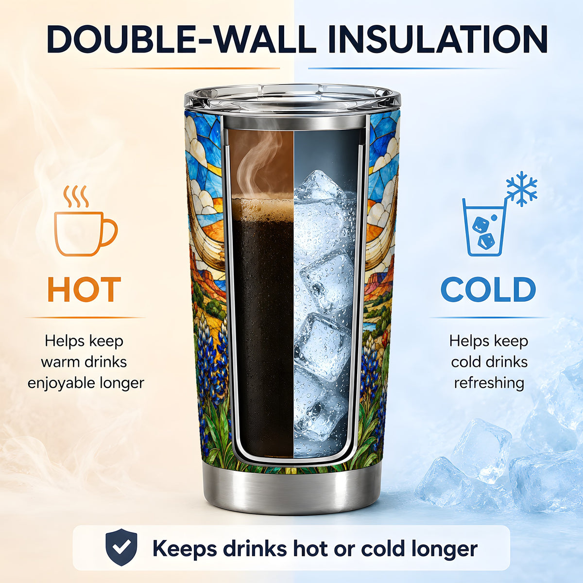 Western Cattle Skull 20oz Tumbler, Blue Floral Design for Western Fans