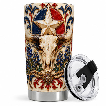Western Cattle Skull 20oz Tumbler, Star Floral Design for Western Fans