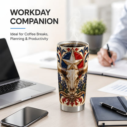 Western Cattle Skull 20oz Tumbler, Star Floral Design for Western Fans