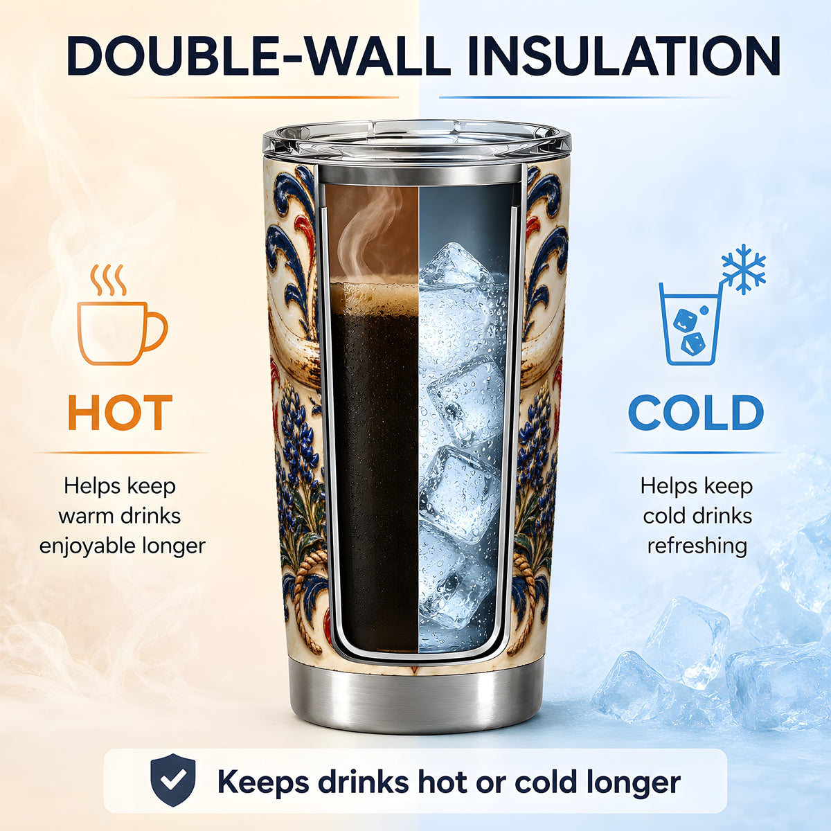 Western Cattle Skull 20oz Tumbler, Star Floral Design for Western Fans
