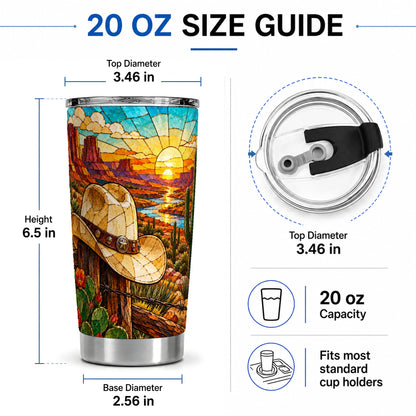 #pl[20oz|Steel] Western Cowboy Hat 20oz Tumbler, Desert Sunset Drinkware for Ranch Fans