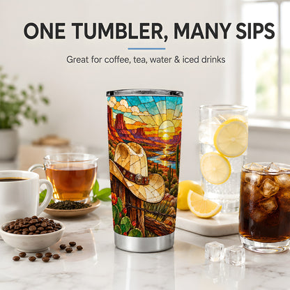 Western Cowboy Hat 20oz Tumbler, Desert Sunset Drinkware for Ranch Fans