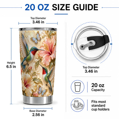 #pl[20oz|Steel] Tropical Hummingbird 20oz Tumbler, Hibiscus Drinkware for Bird Lovers