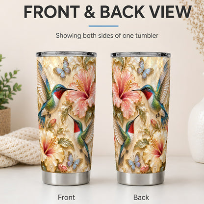 #pl[20oz|Steel] Tropical Hummingbird 20oz Tumbler, Hibiscus Drinkware for Bird Lovers