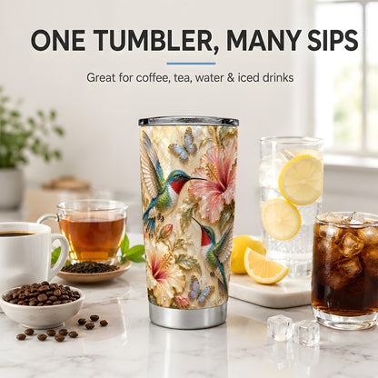 Tropical Hummingbird 20oz Tumbler, Hibiscus Drinkware for Bird Lovers