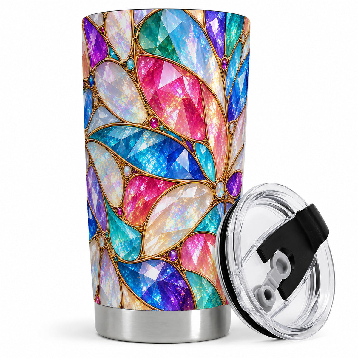 Colorful Geometric Mosaic 20oz Tumbler, Faceted Abstract Drinkware