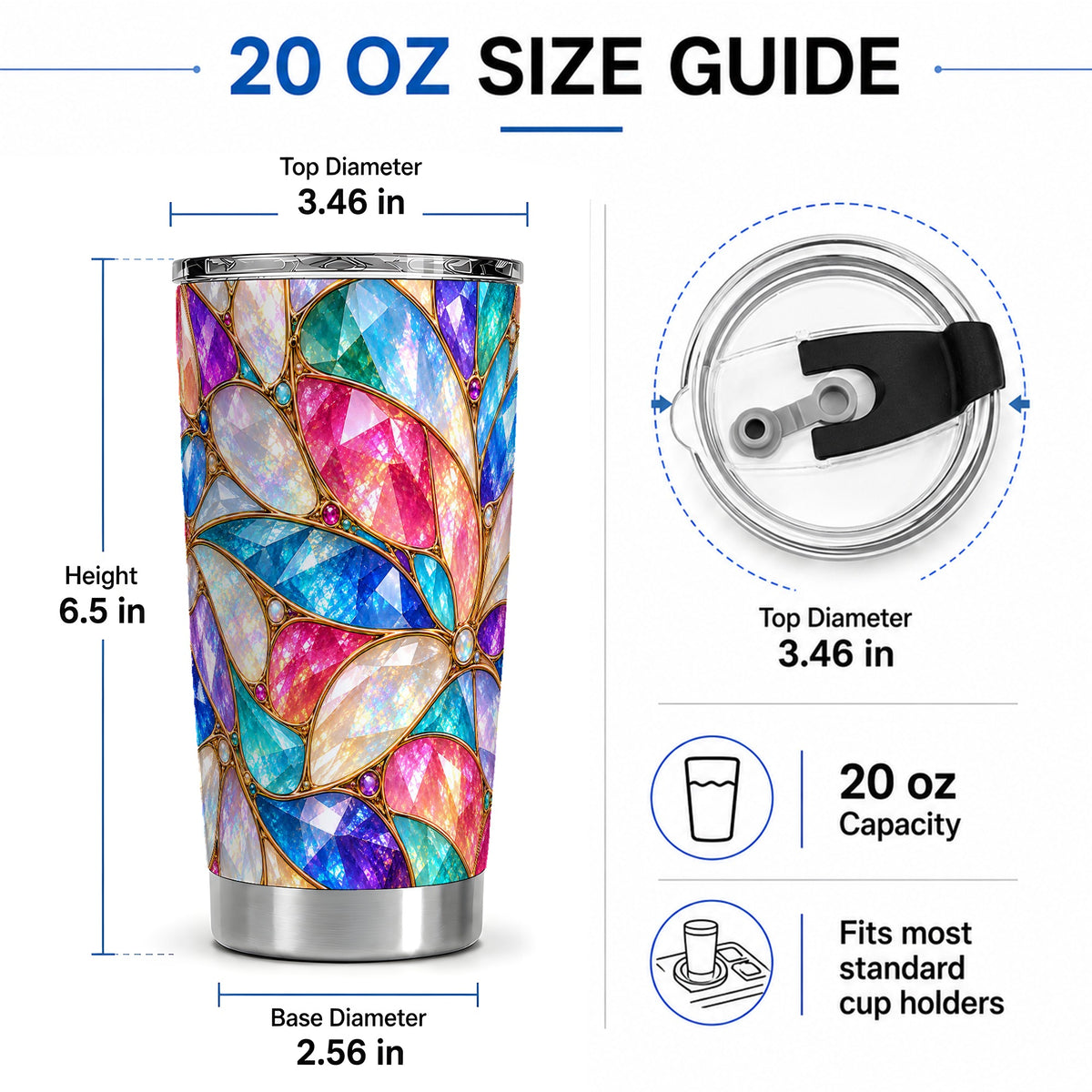 #pl[20oz|Steel] Colorful Geometric Mosaic 20oz Tumbler, Faceted Abstract Drinkware
