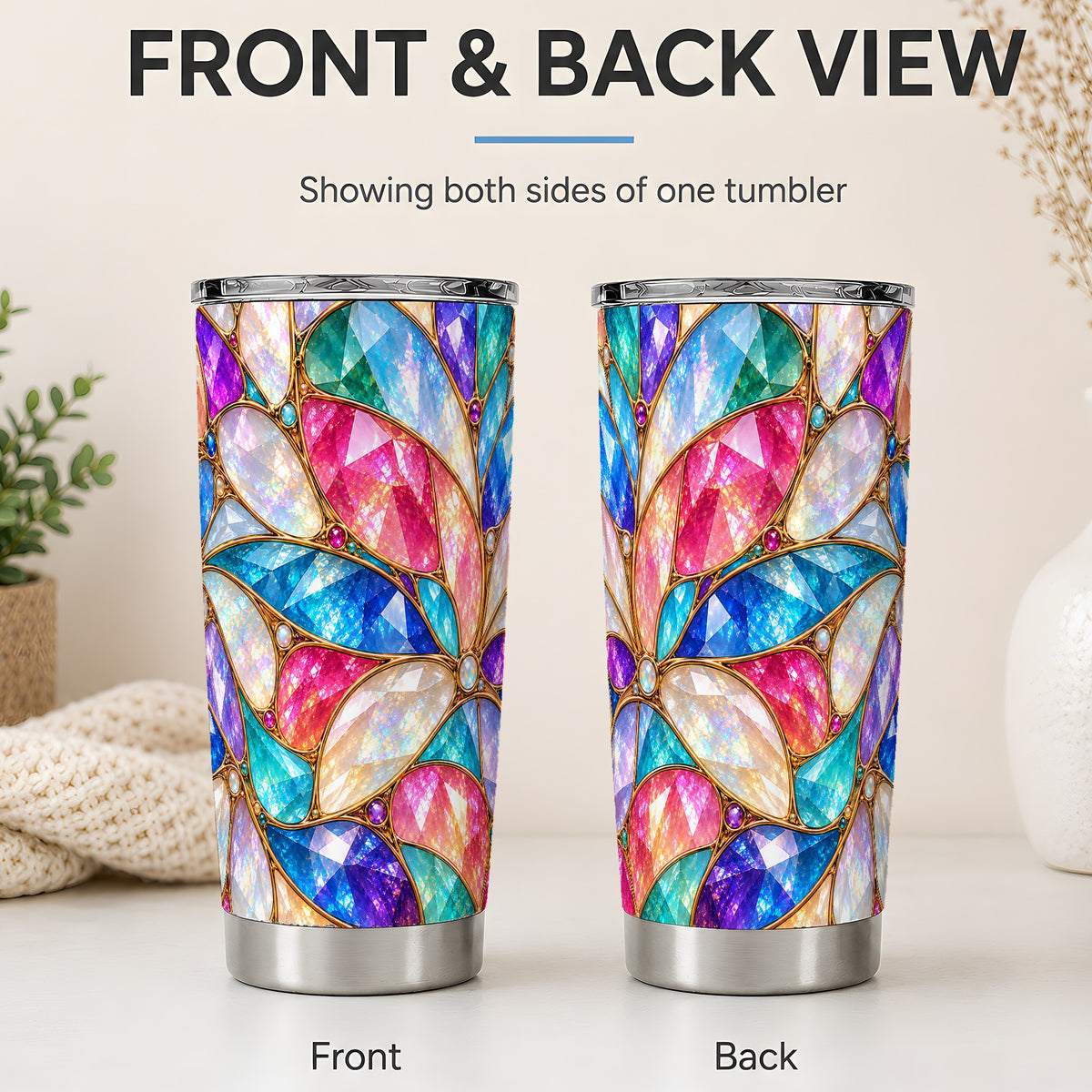 #pl[20oz|Steel] Colorful Geometric Mosaic 20oz Tumbler, Faceted Abstract Drinkware