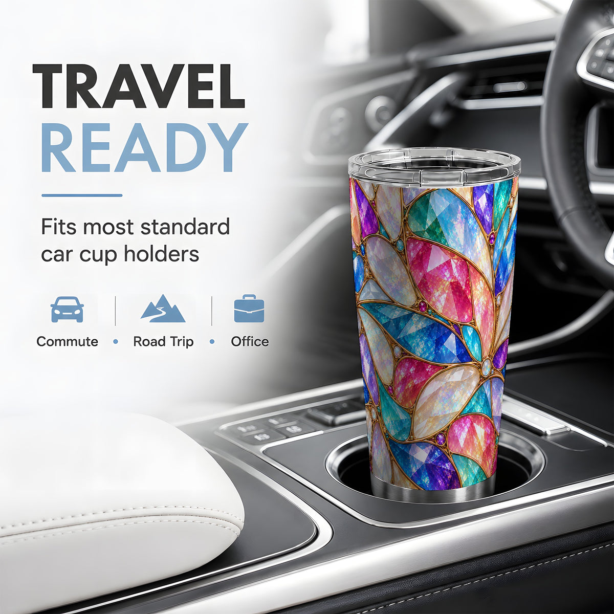 Colorful Geometric Mosaic 20oz Tumbler, Faceted Abstract Drinkware