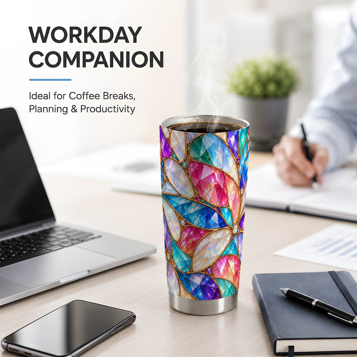 Colorful Geometric Mosaic 20oz Tumbler, Faceted Abstract Drinkware