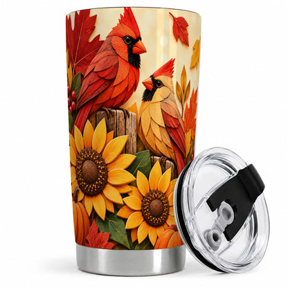 Autumn Cardinal 20oz Tumbler, Sunflower Fall Drinkware for Bird Lovers