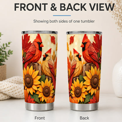 #pl[20oz|Steel] Autumn Cardinal 20oz Tumbler, Sunflower Fall Drinkware for Bird Lovers