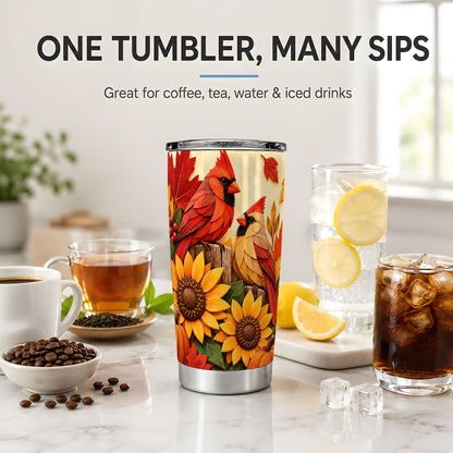 Autumn Cardinal 20oz Tumbler, Sunflower Fall Drinkware for Bird Lovers