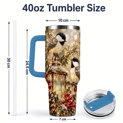 #pl[40oz|Blue] Winter Chickadee 40oz Tumbler, Lantern and Red Berry Bird Artwork