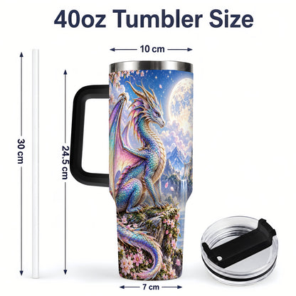 #pl[40oz|Black] Fantasy Dragon 40oz Tumbler, Moon Castle Artwork for Daily Use