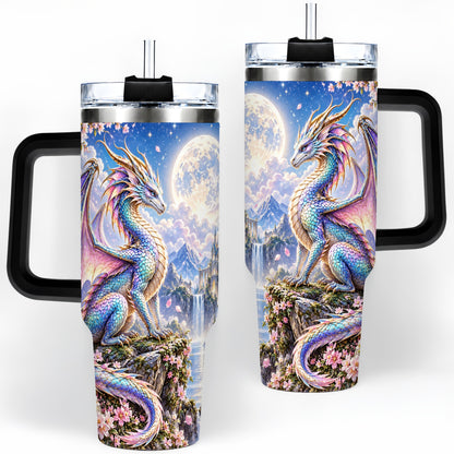 #pl[40oz|Black] Fantasy Dragon 40oz Tumbler, Moon Castle Artwork for Daily Use