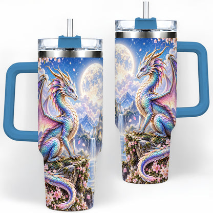 #pl[40oz|Blue] Fantasy Dragon 40oz Tumbler, Moon Castle Artwork for Daily Use