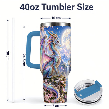 #pl[40oz|Blue] Fantasy Dragon 40oz Tumbler, Moon Castle Artwork for Daily Use