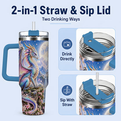#pl[40oz|Blue] Fantasy Dragon 40oz Tumbler, Moon Castle Artwork for Daily Use