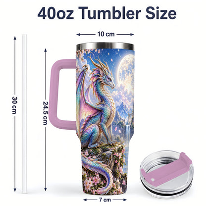 #pl[40oz|Pink] Fantasy Dragon 40oz Tumbler, Moon Castle Artwork for Daily Use