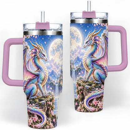 #pl[40oz|Pink] Fantasy Dragon 40oz Tumbler, Moon Castle Artwork for Daily Use