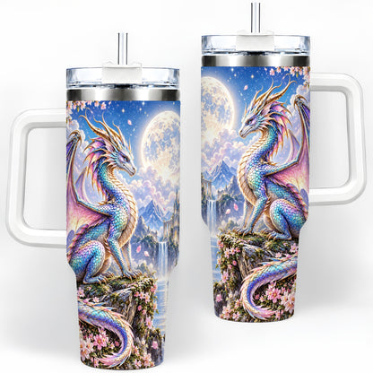 Fantasy Dragon 40oz Tumbler, Moon Castle Artwork for Daily Use