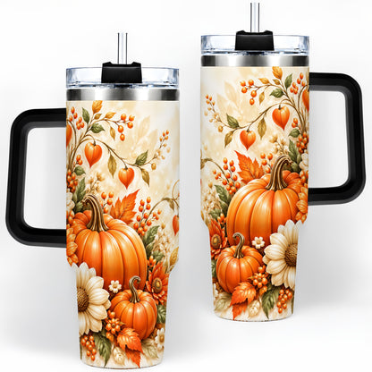 #pl[40oz|Black] Autumn Pumpkin Floral 40oz Tumbler, Sunflower Harvest Artwork