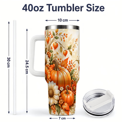 #pl[40oz|White] Autumn Pumpkin Floral 40oz Tumbler, Sunflower Harvest Artwork