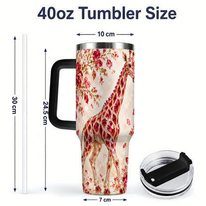 #pl[40oz|Black] Red Giraffe Floral 40oz Tumbler, Faceted Animal Artwork for Giraffe Fans